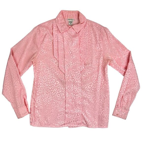 Vintage 1980s Pink Leopard Pleated Bohemian Secretary Blouse by Nicola Size 6 - Picture 1 of 5